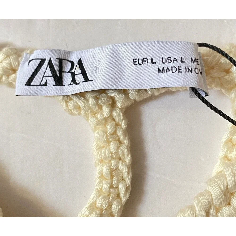 Zara Limited Edition Crochet Tank Top Womens Size Large Cream Acrylic Peplum NWT - Picture 6 of 14